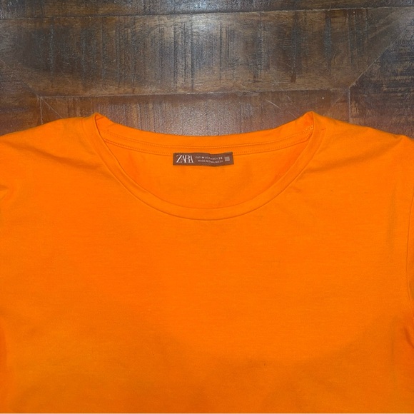 Zara Short Sleeve T- Shirt Basic Cotton Top Orange Color Size Medium - Picture 7 of 8